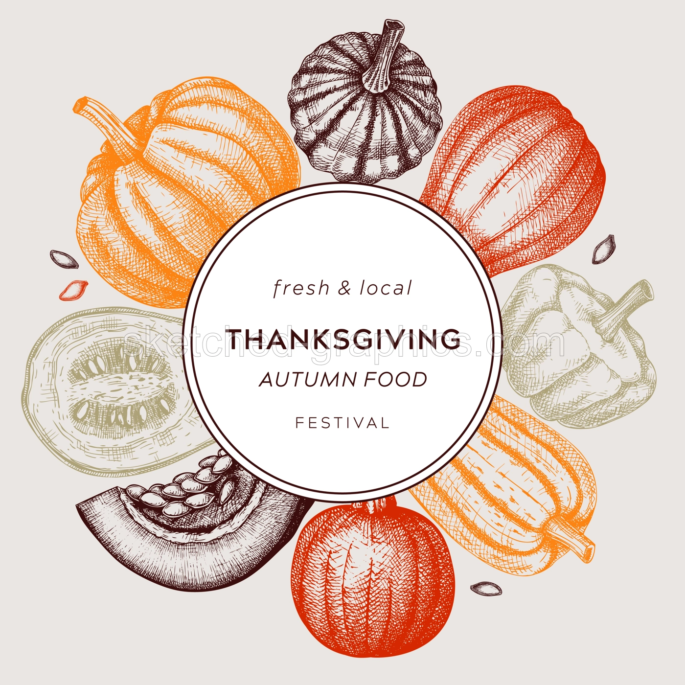 Pumpkin Wreath Fall Harvest Invitation Illustration